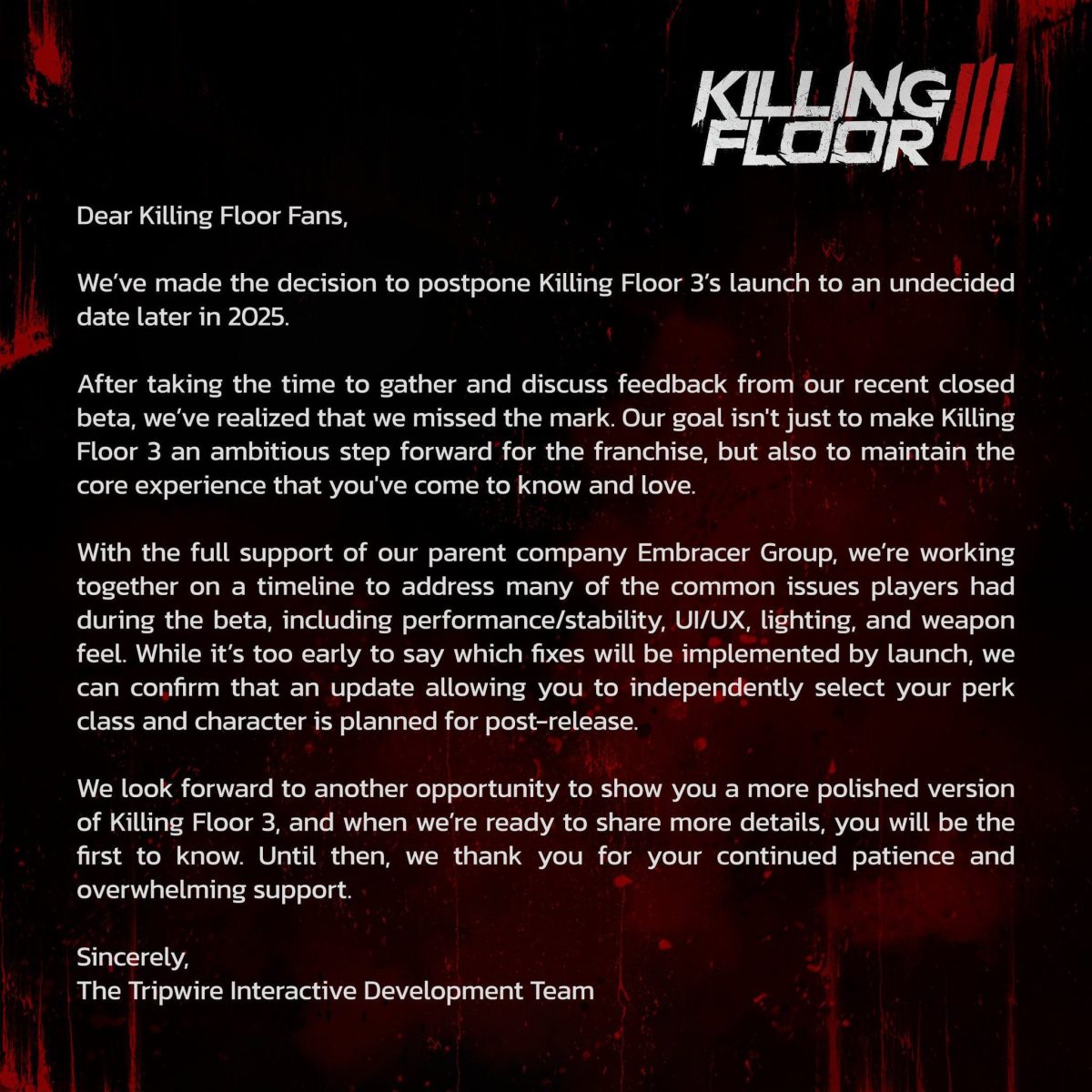 Killing Floor 3 has been delayed indefinitely due to unsuccessful beta ...